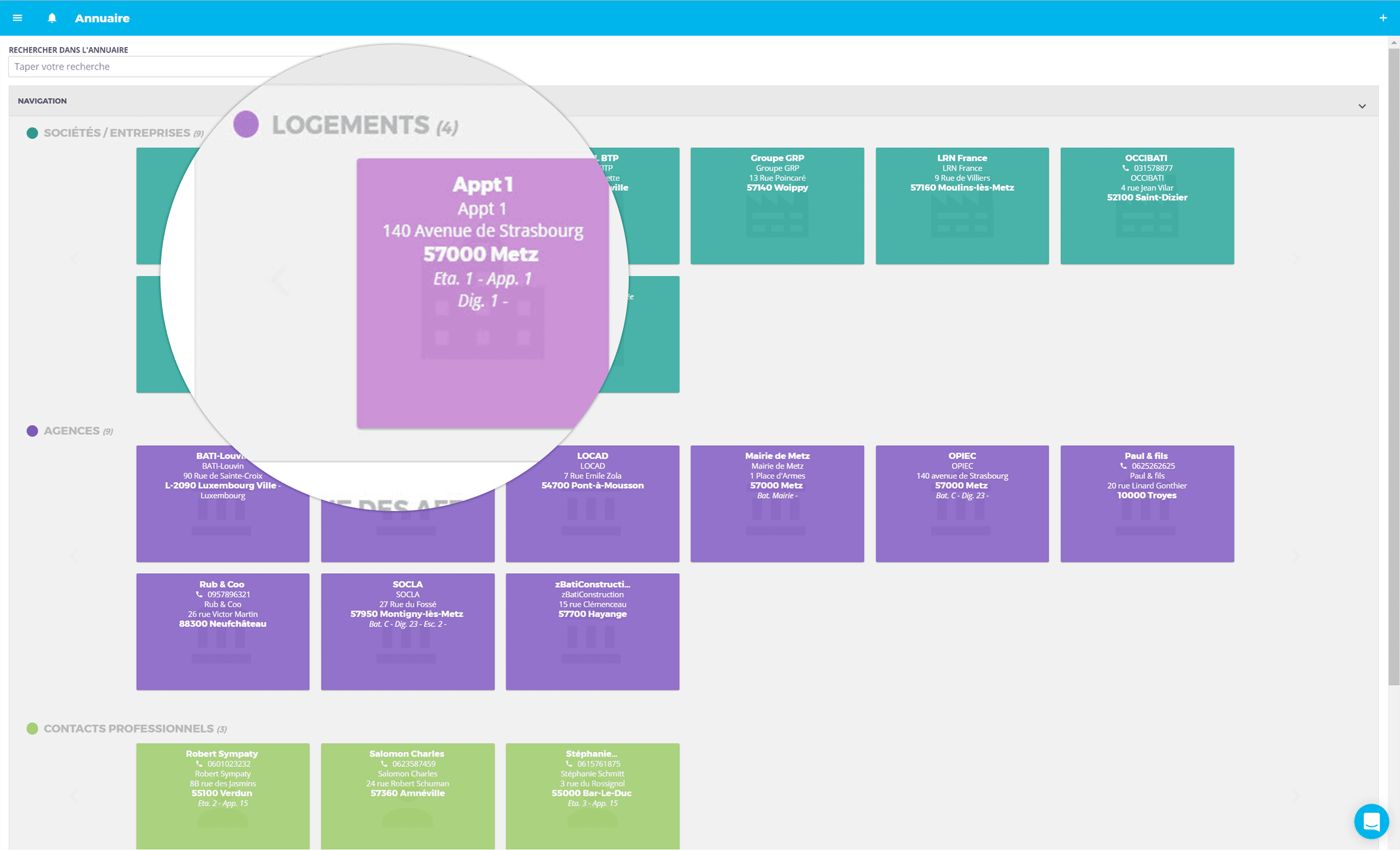 Affaires et interventions liées à la fiche de renseignement du contact